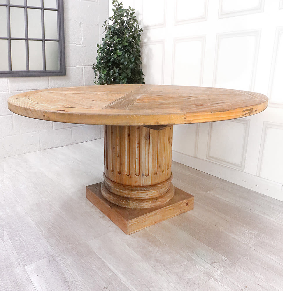 Natural Finish Column Pedestal Large Dining Table