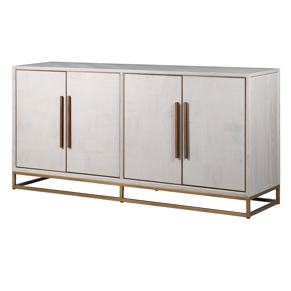 White Patterned Oak 4 Door Sideboard