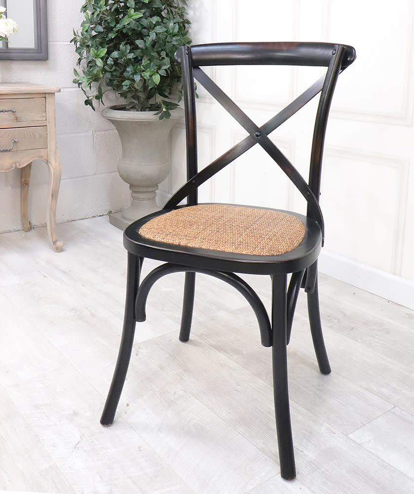 French Oak Black Cross Back Dining Chair