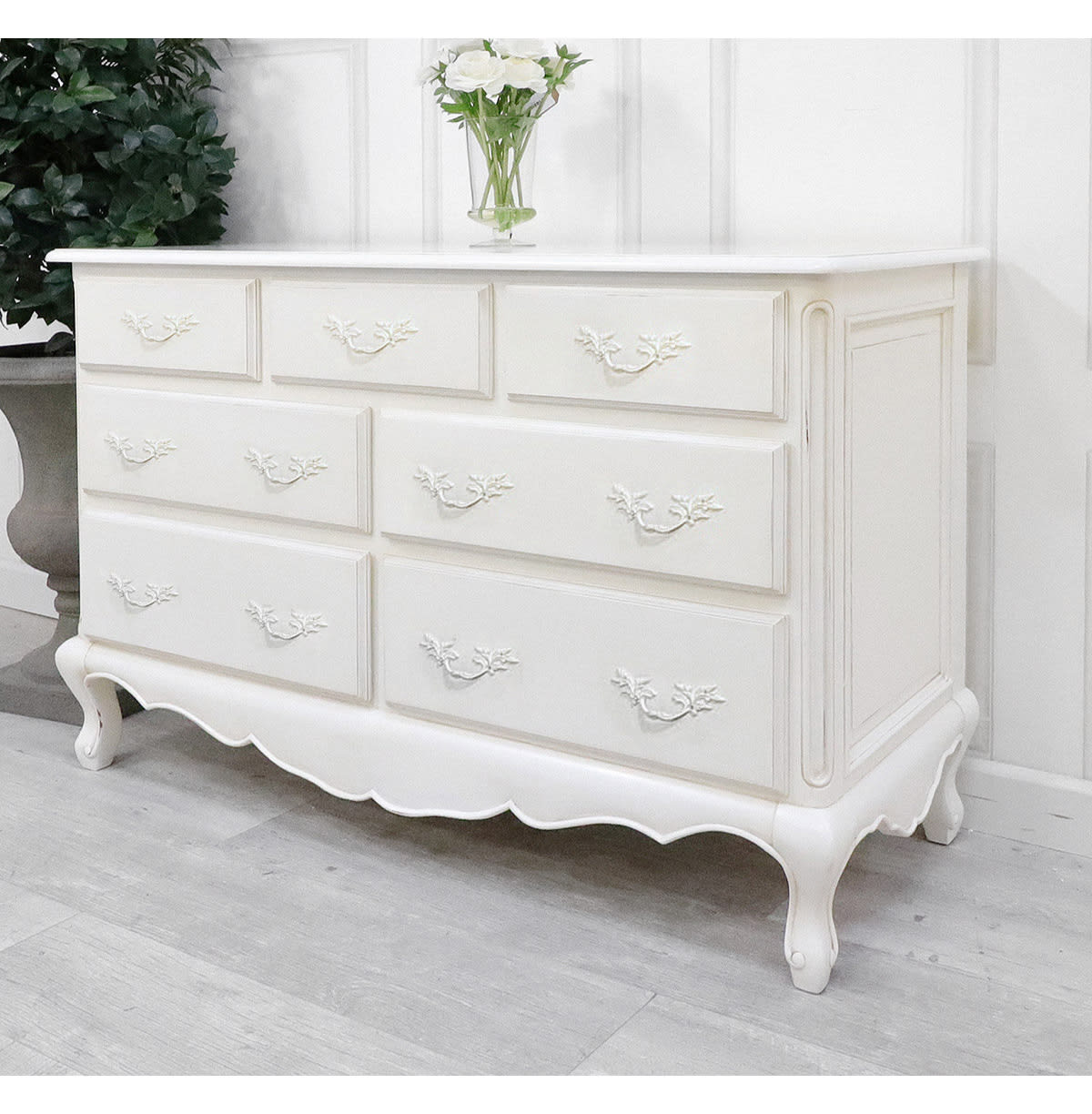 French Style White 7 Drawer White handles