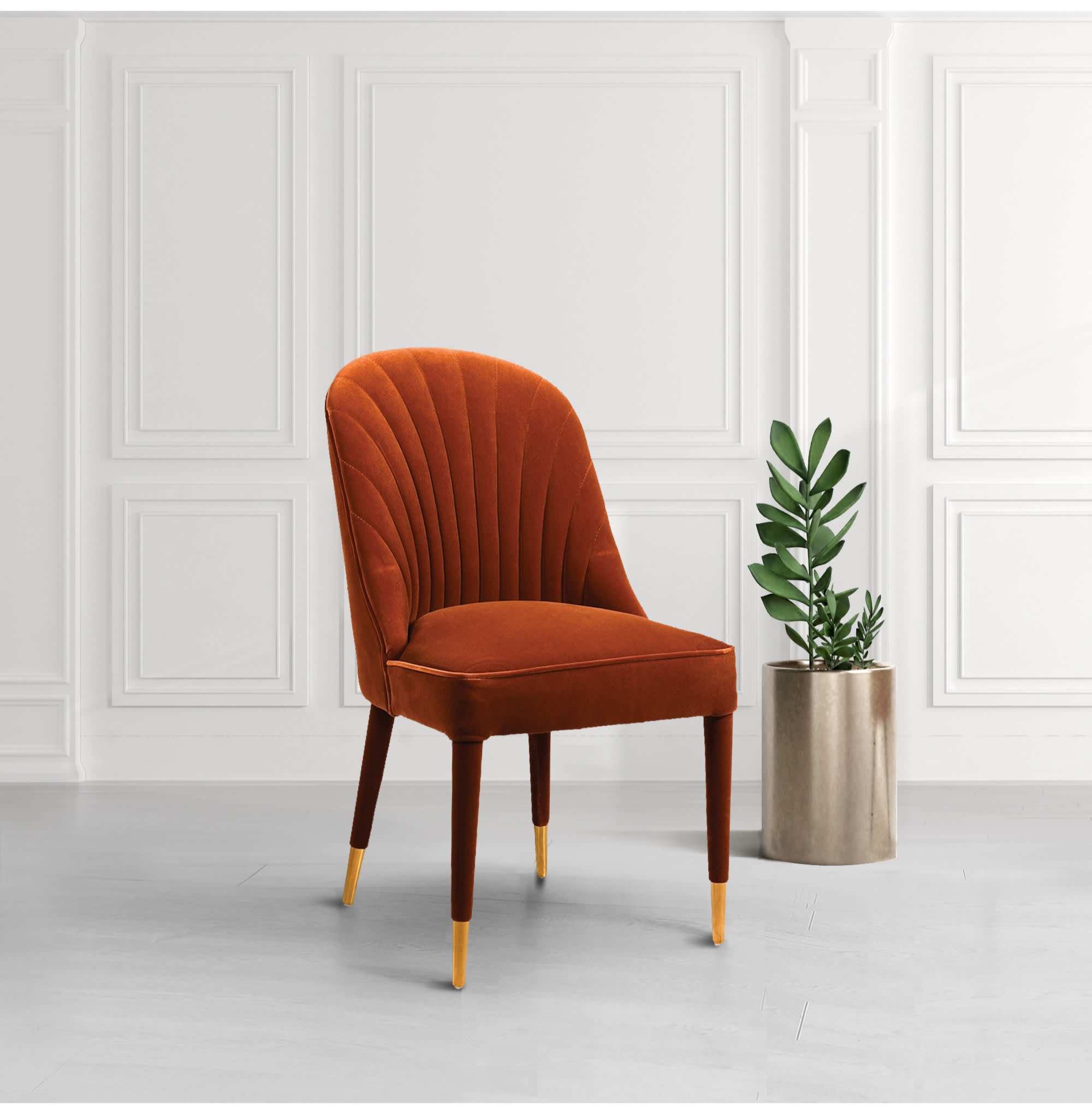 Deep Orange Velvet Curve Back Dining Chair