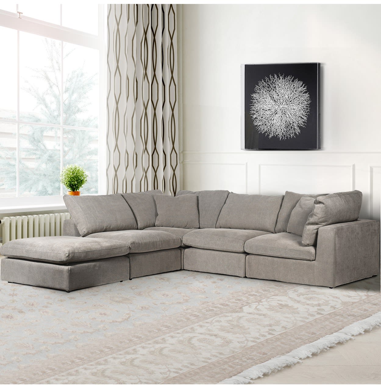 Stone Grey Linen Adjustable Corner Sofa
