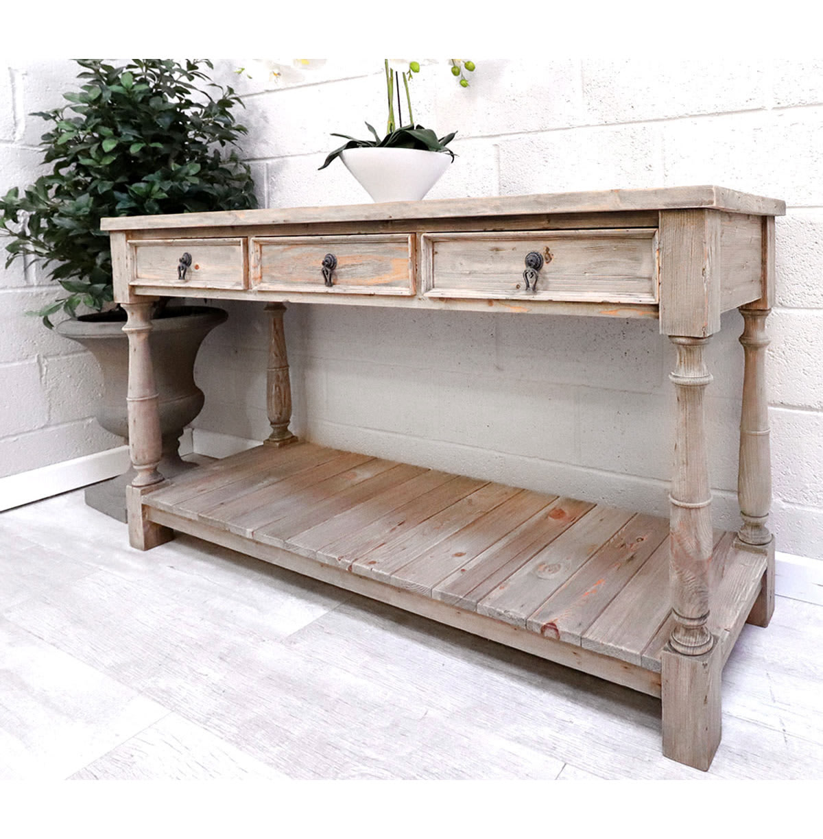 French Style Reclaimed 3 Drawer Hall Table 