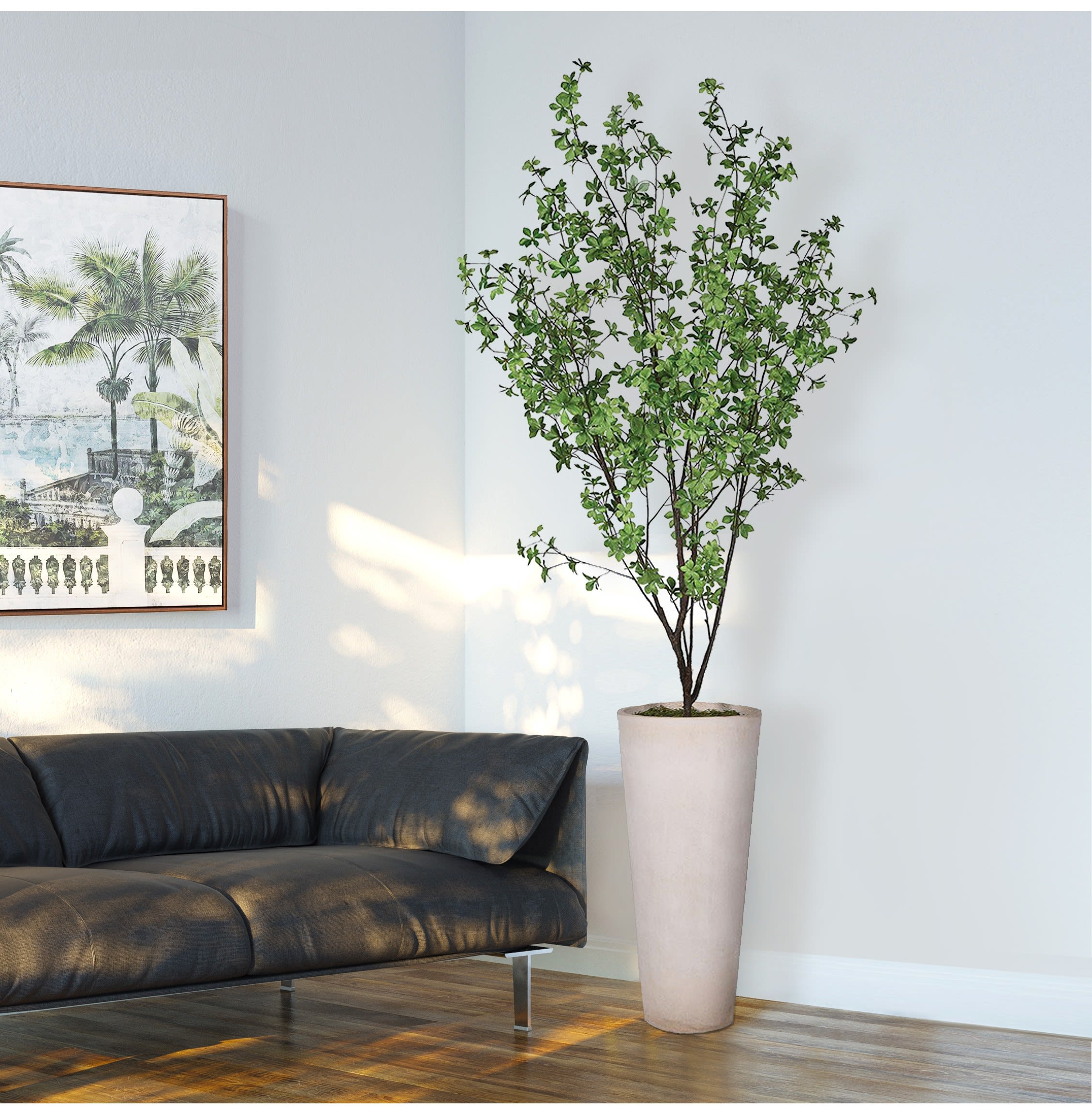 Faux Yakushima Plant in Tall Clay Effect Pot | Artificial Trees