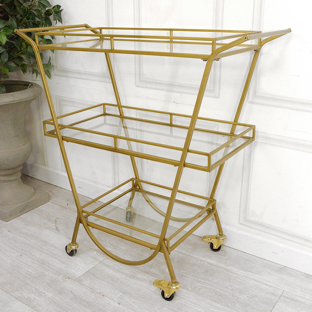 Gold and Glass Tiered Drinks Trolley