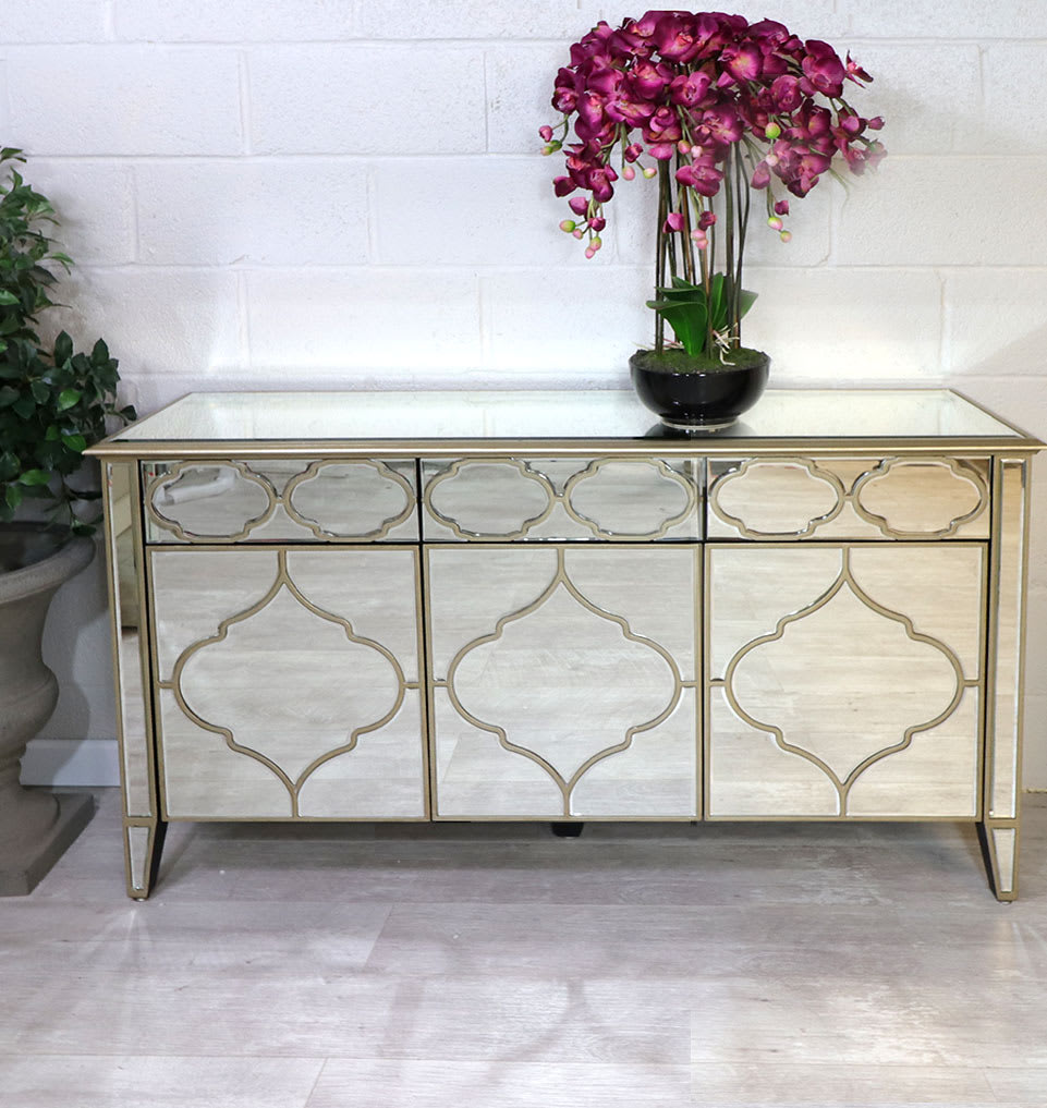 Antique Style Mirrored Medium Slim Sideboard