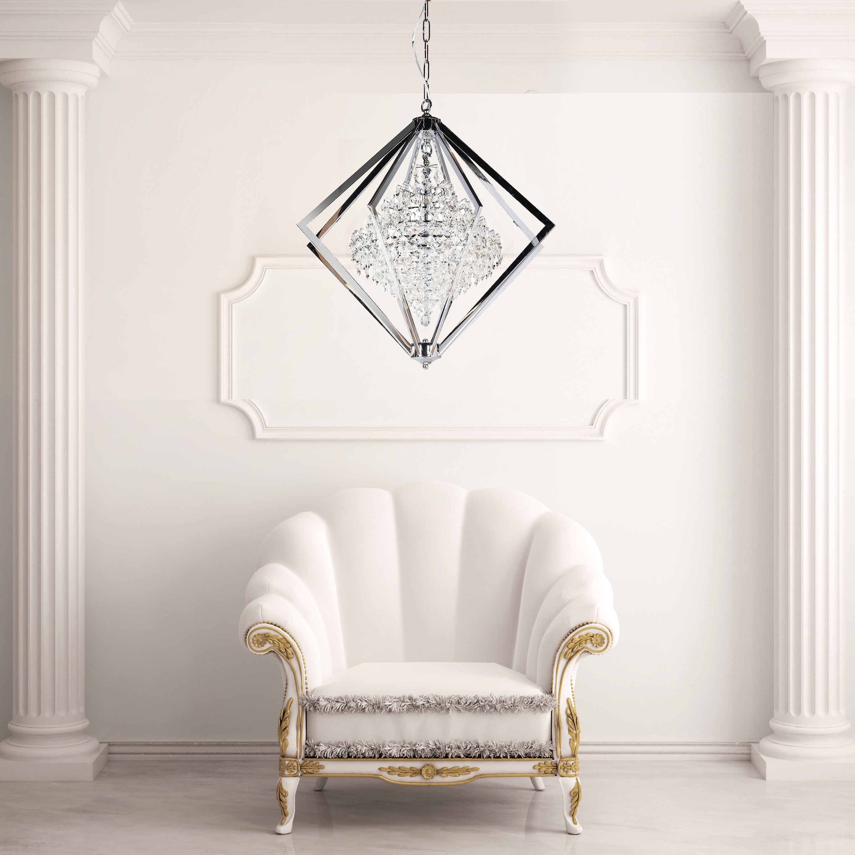 Large Crystal and Chrome Ceiling Chandelier