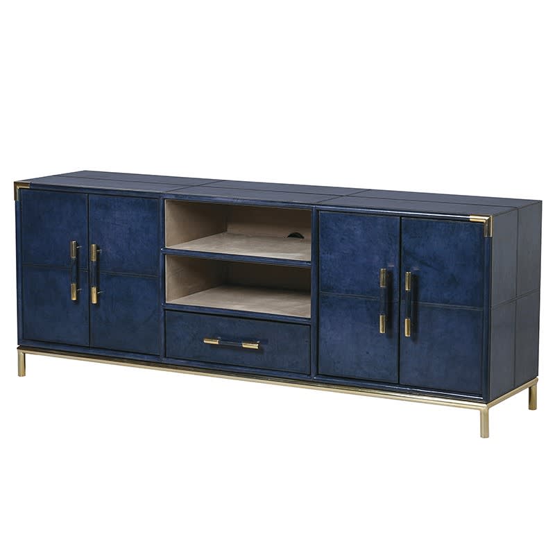 Blue Leather with Gold Trim TV Unit