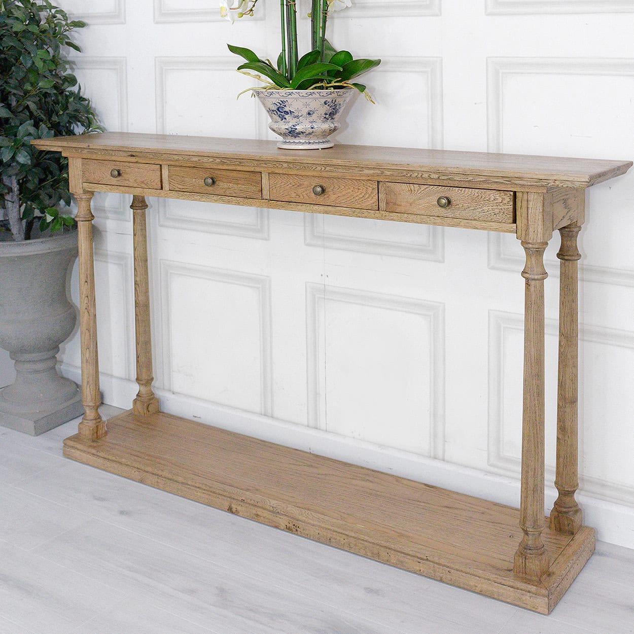 Antiqued Oak 4 Drawer Hall Console Table