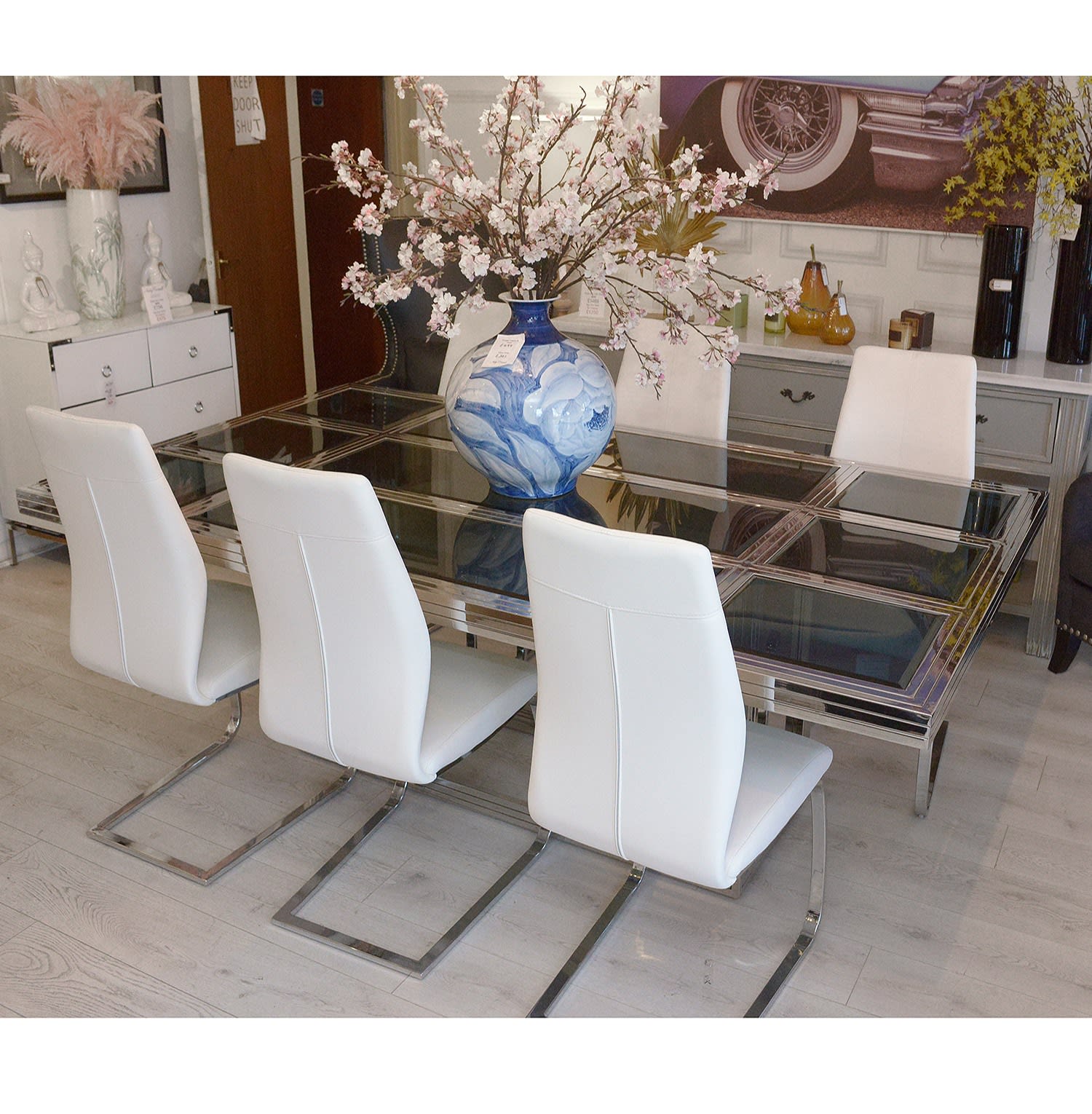 Glass and Chrome Table and Six Chair Set