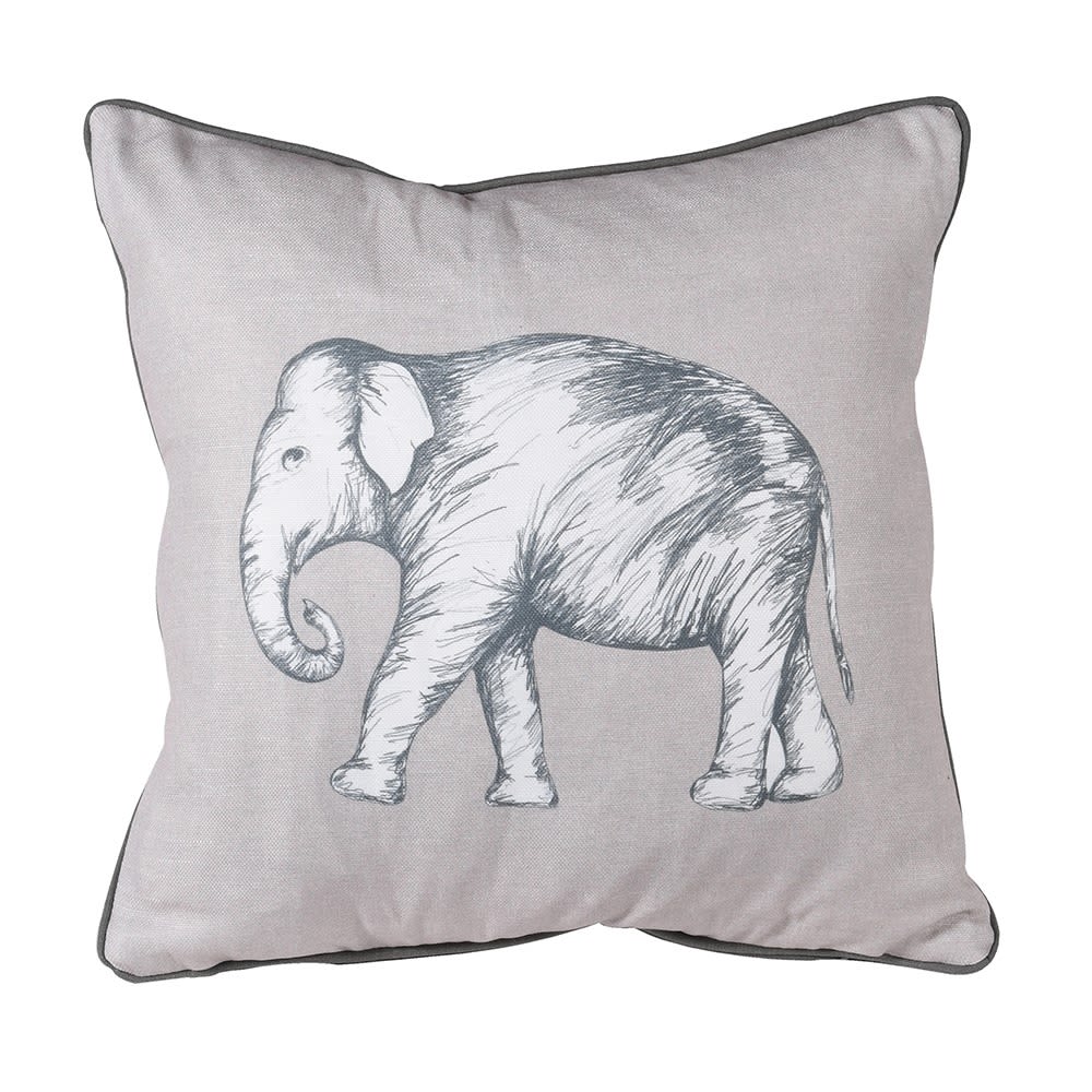 Elephant Print Cushion with Piped Border