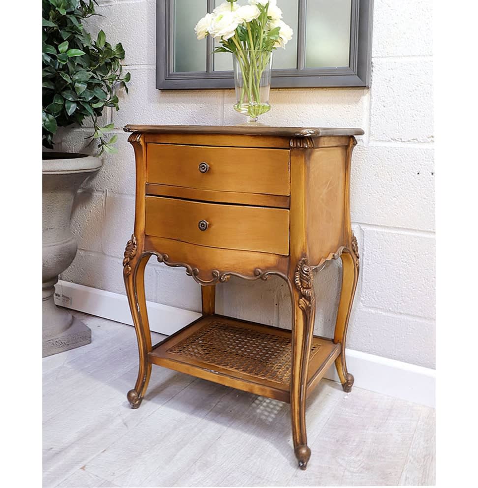 French Style Gold Gilt 2 Drawer Bedside Table
