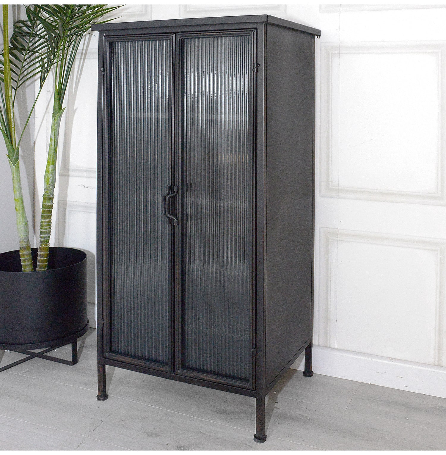 Metal and Fluted Glass Cabinet