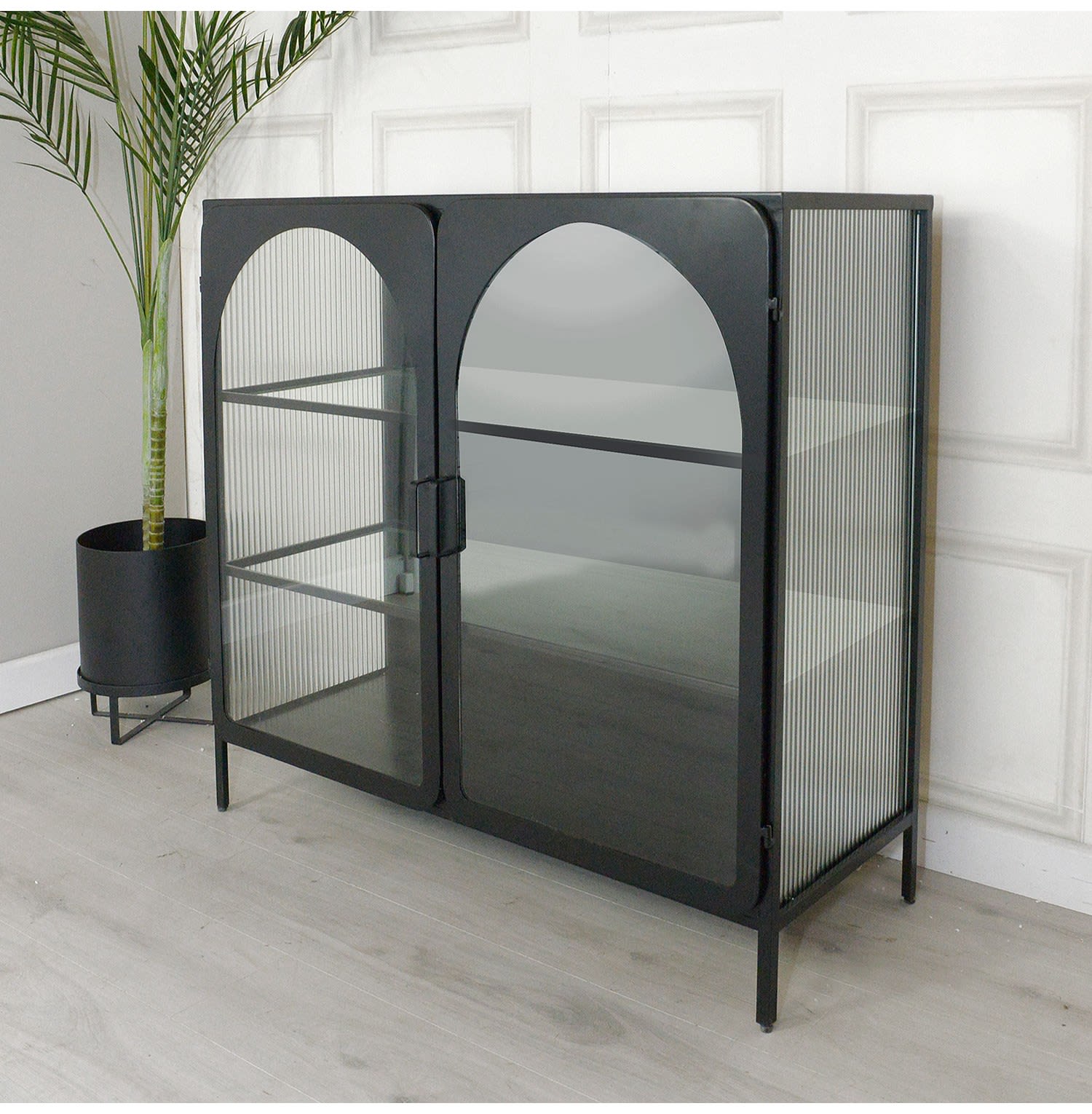 Industrial Arched Fluted Glass Cupboard