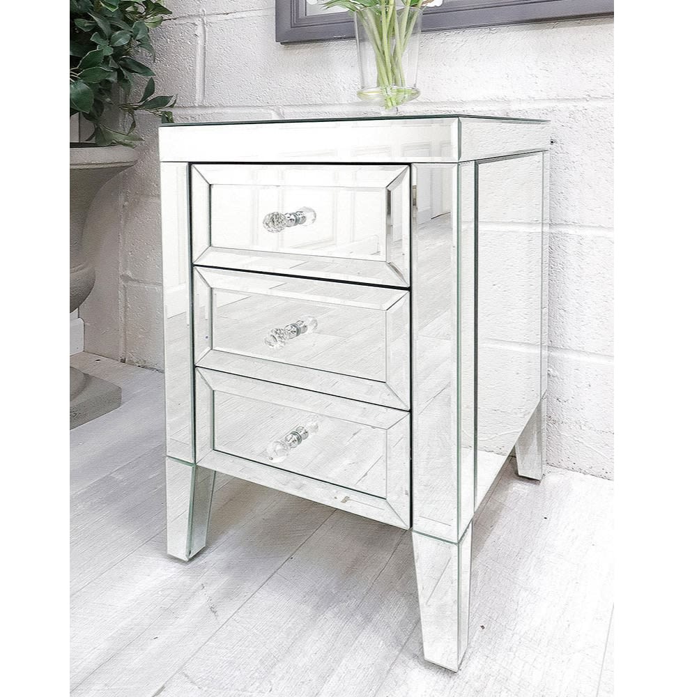 Lucille 3 Drawer Mirrored Bedside Table