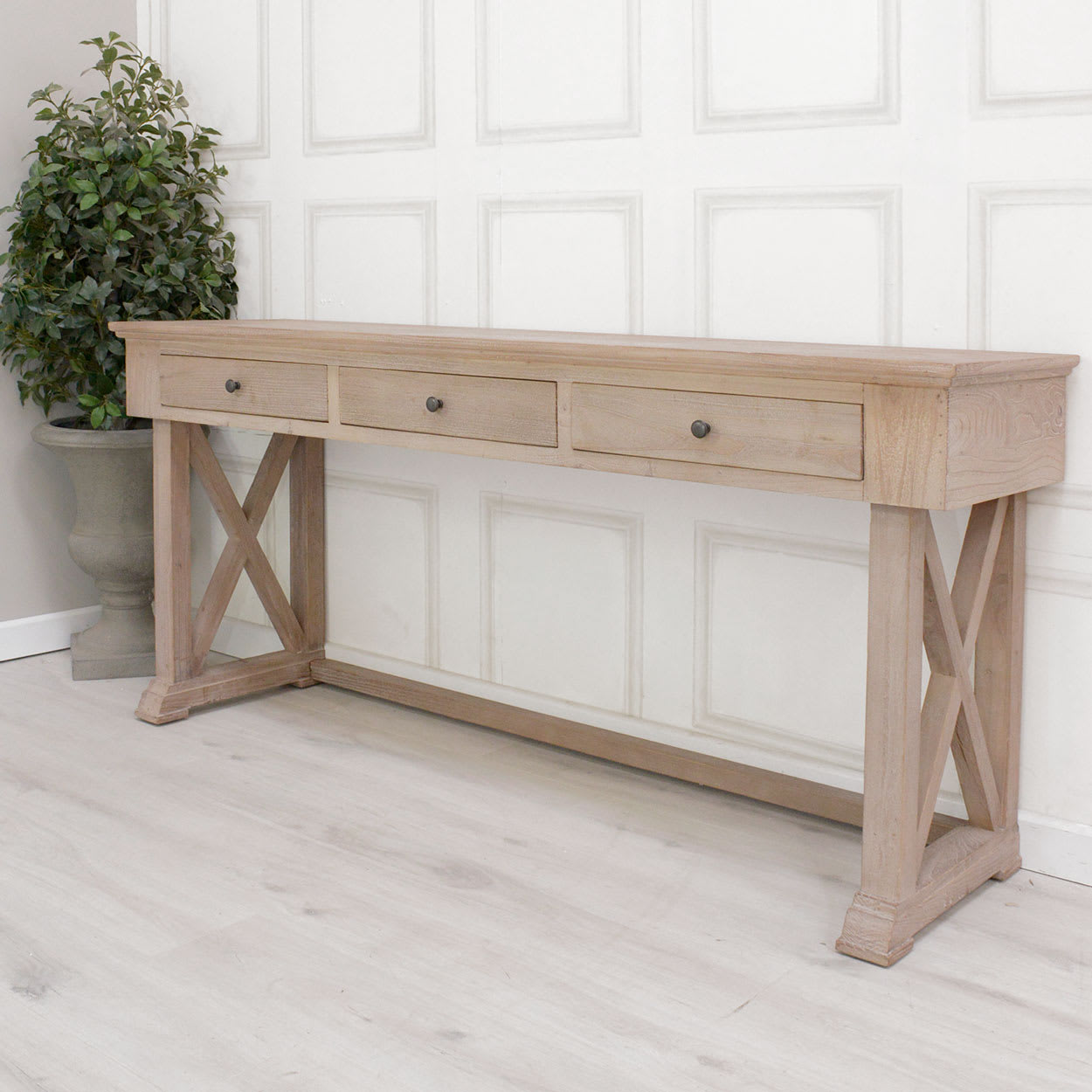 White Wash X Leg Console Table