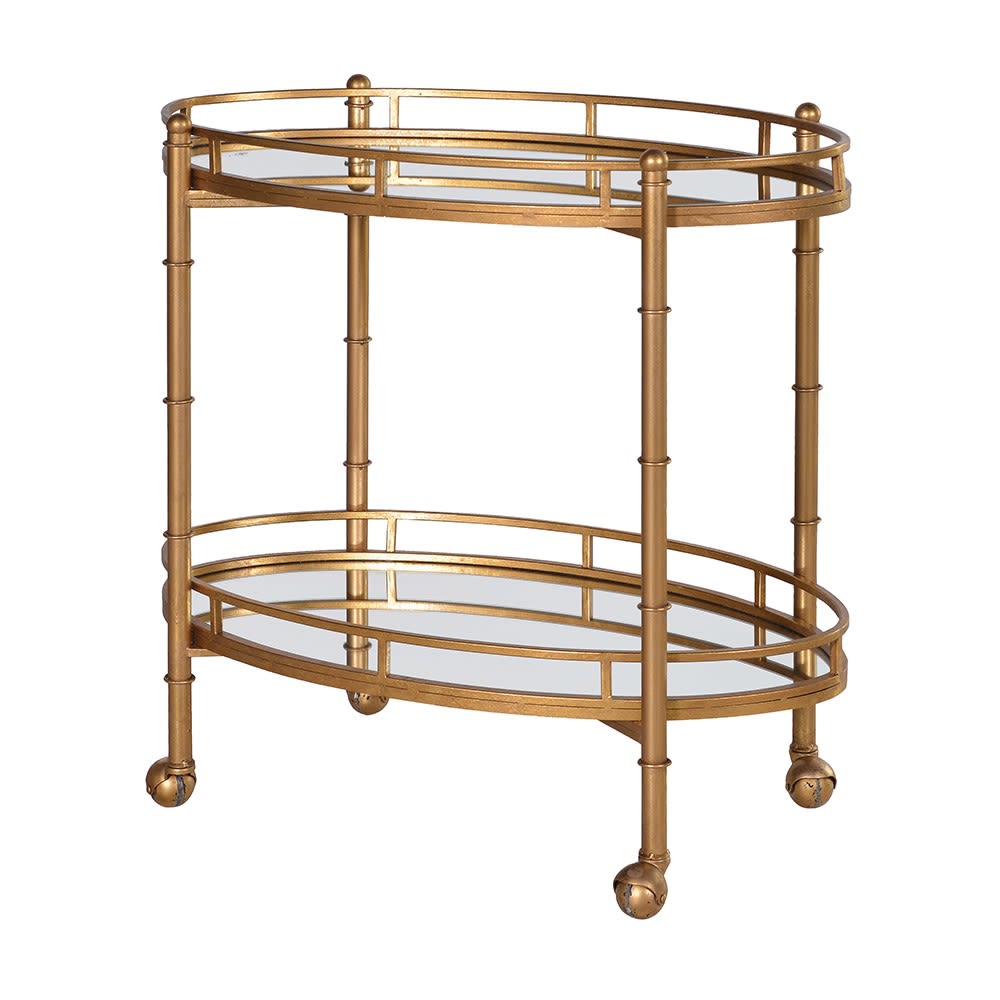 Gold Brushed Iron Mirrored Bar Cart