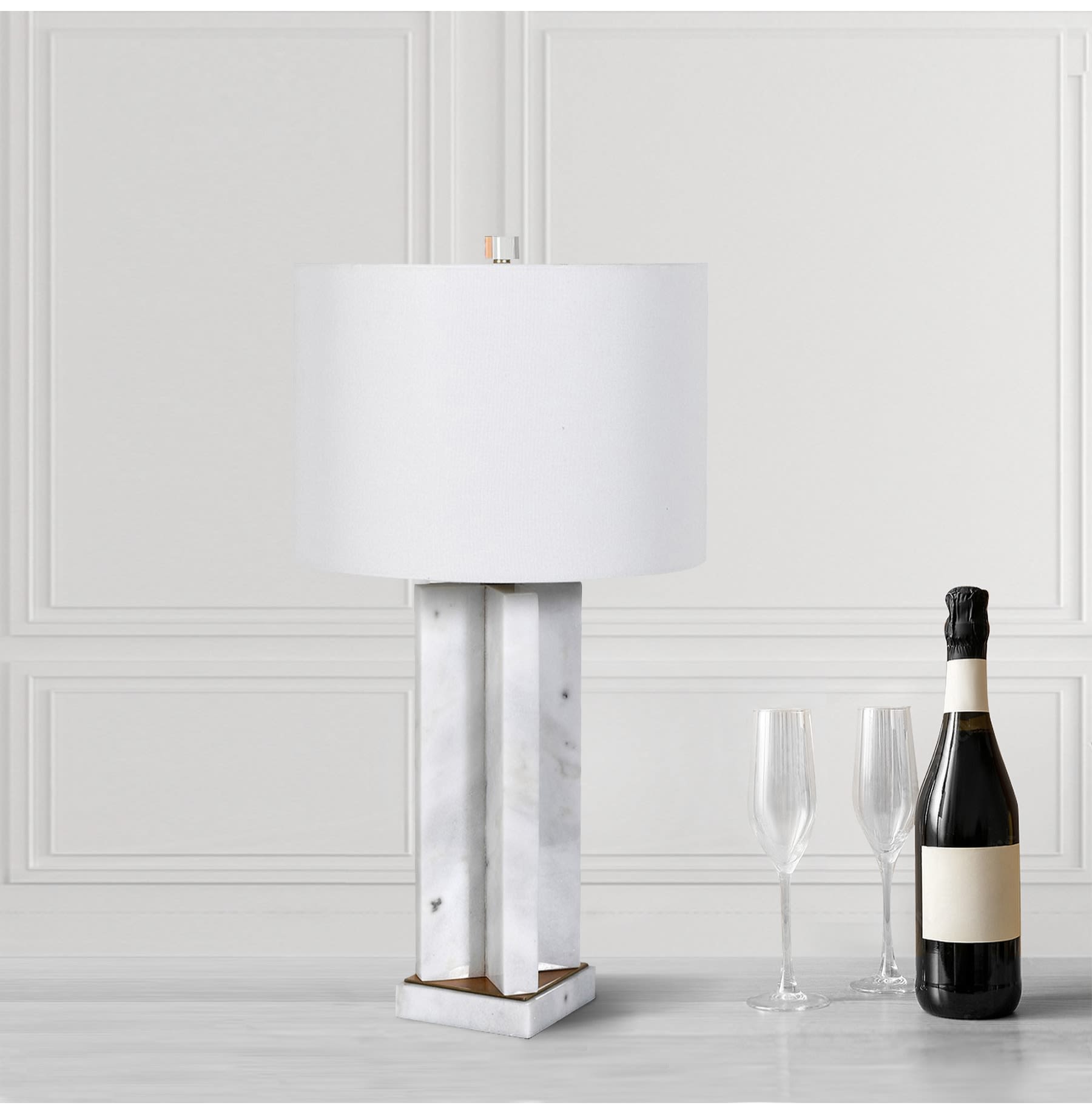 Square White Marble Column Table Lamp