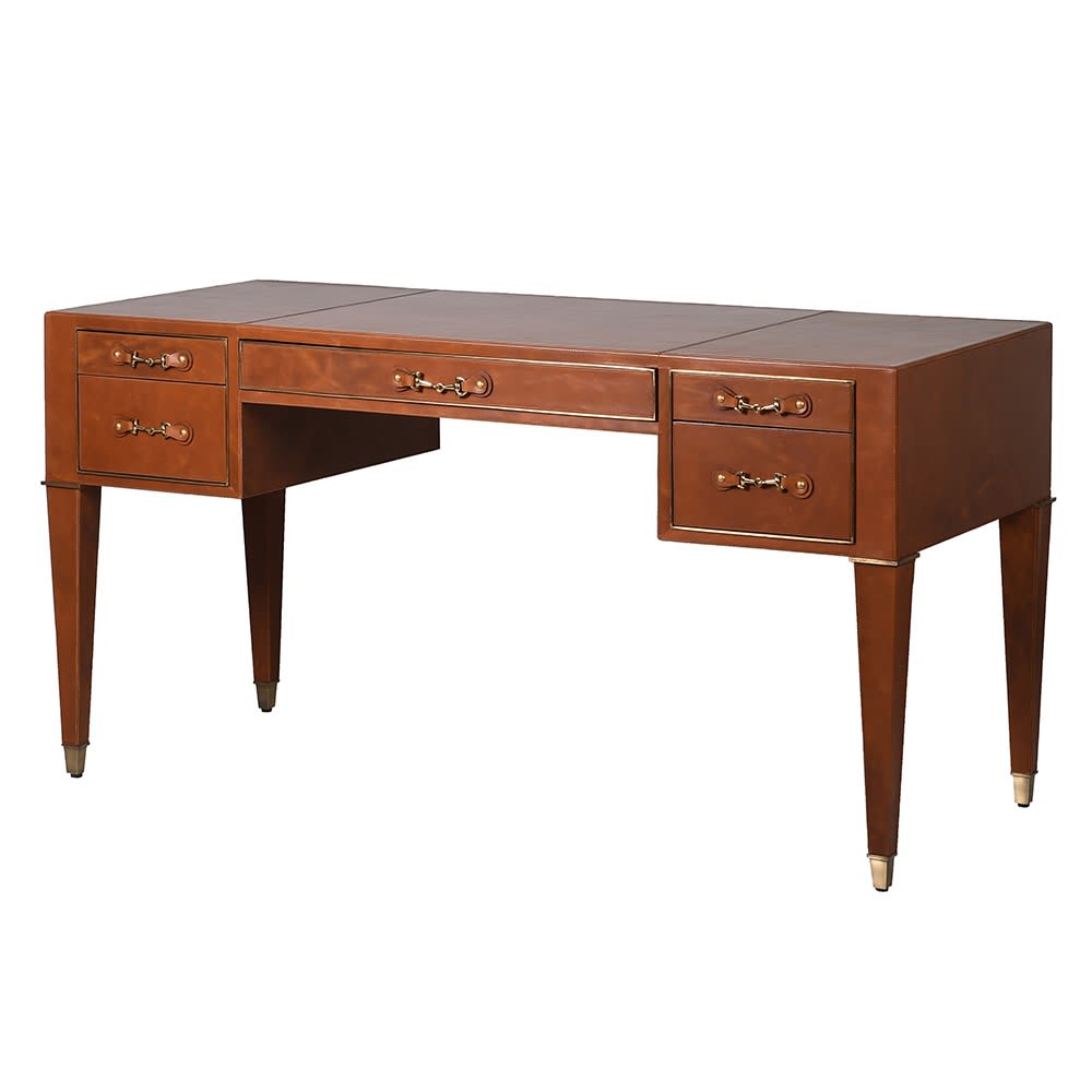 Jackie Horsebit Leather Desk with Drawers