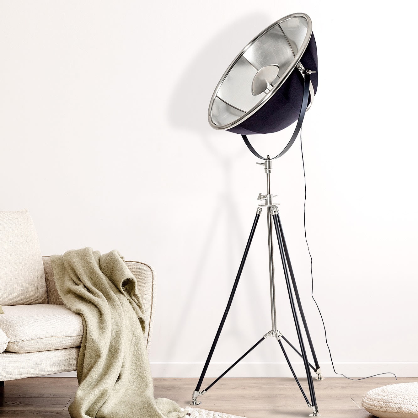 Black and Chrome Tripod Floor Lamp