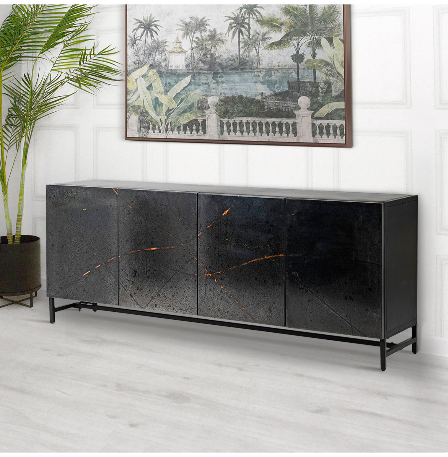 Daytona Black Aged 4 Door Sideboard