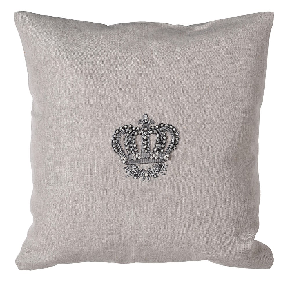 Embroidered Crown Linen Cushion