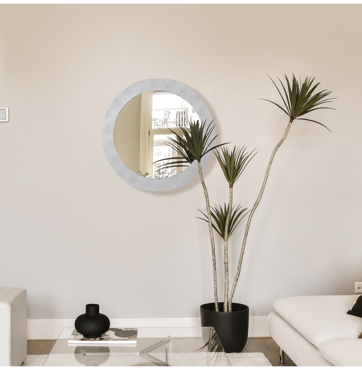 Silver Shagreen Effect Round Wall Mirror