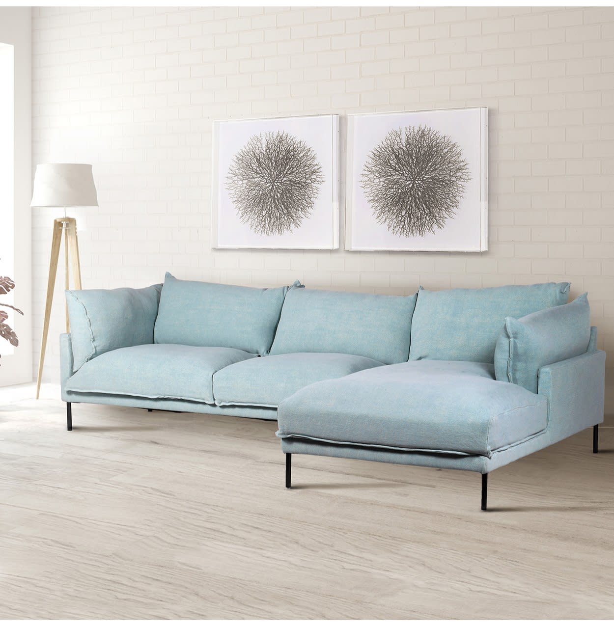 Grey Ice Blue Linen Corner Sofa
