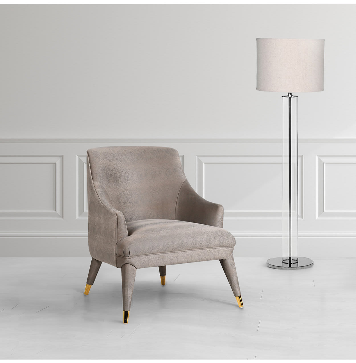 Grey Hide Print Effect Armchair with Gold Leg