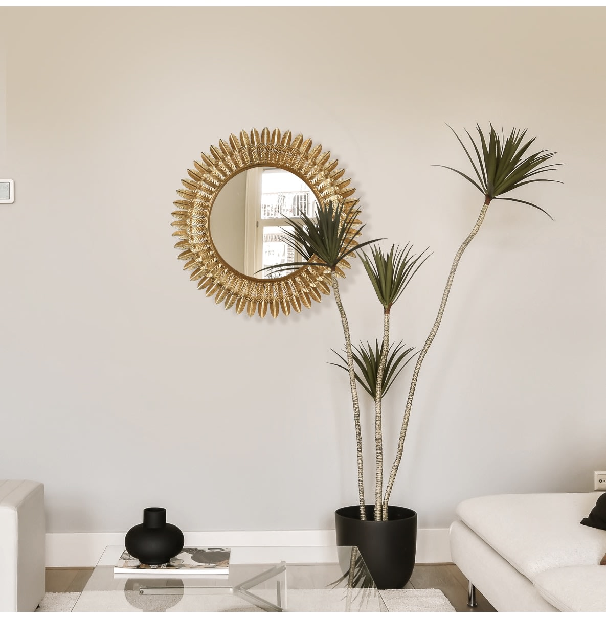 Indiana Gold Leaf Round Wall Mirror