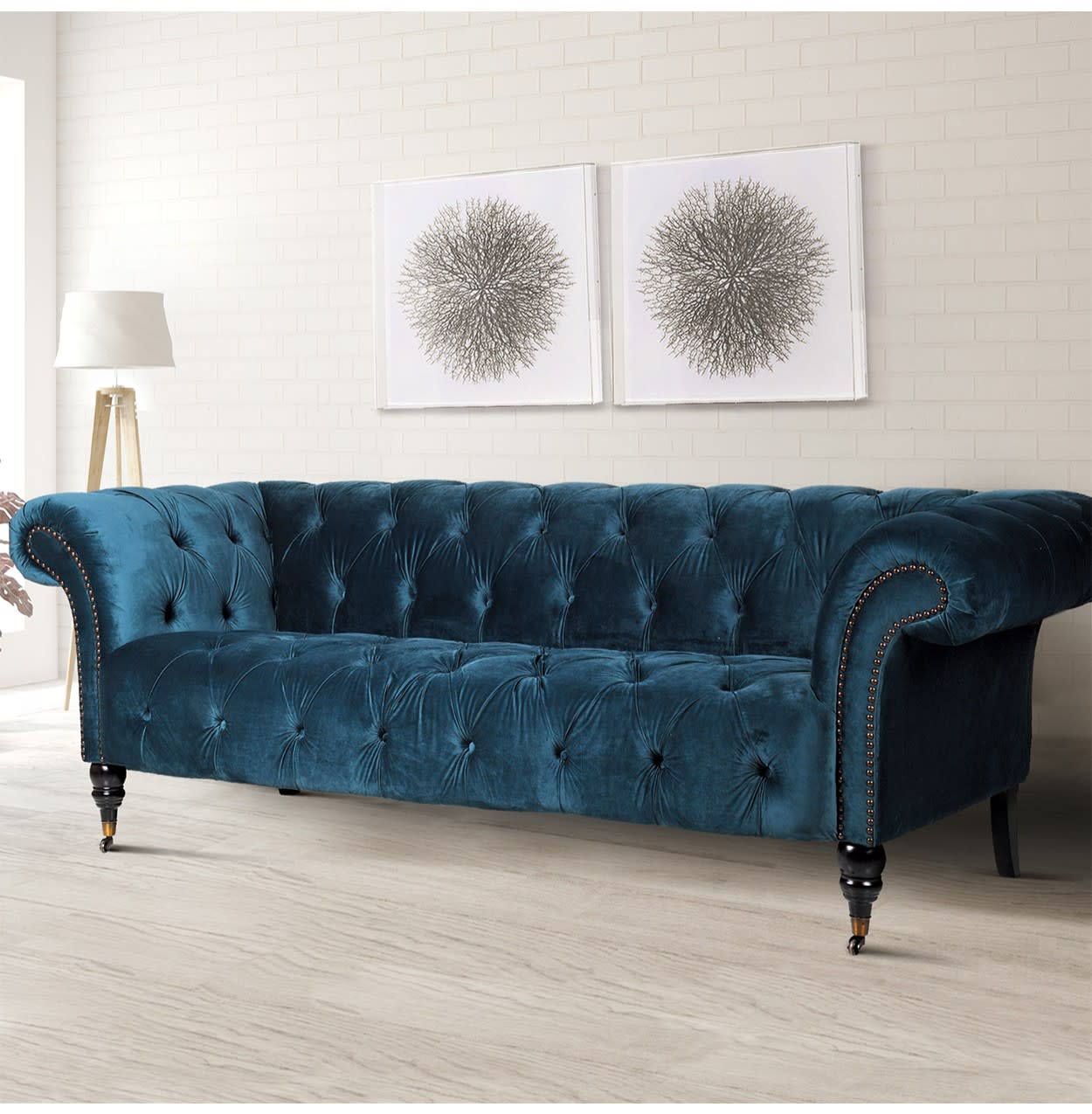 Emilia Blue Velvet Buttoned Sofa