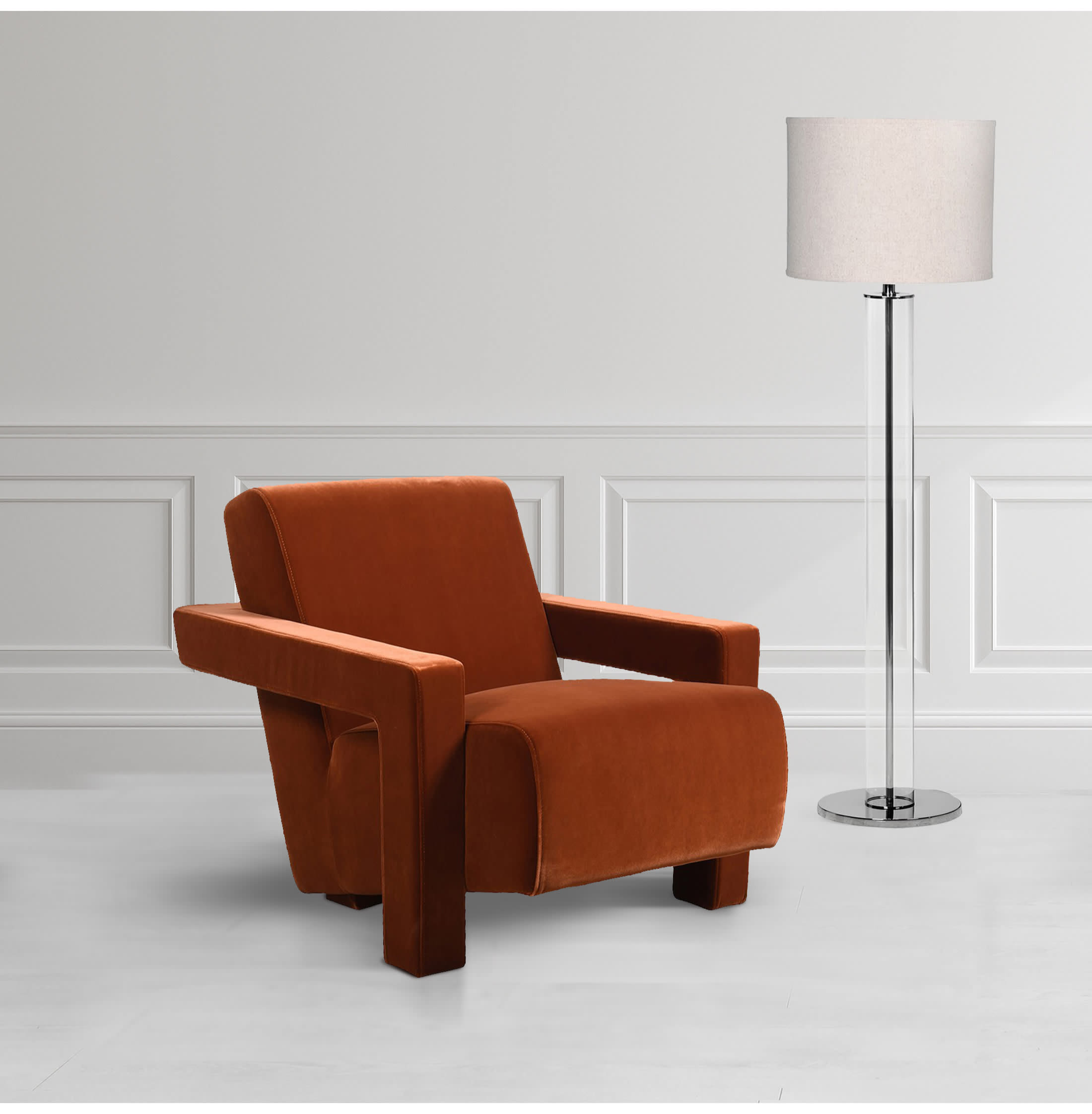Sienna Rust Orange Velvet Armchair