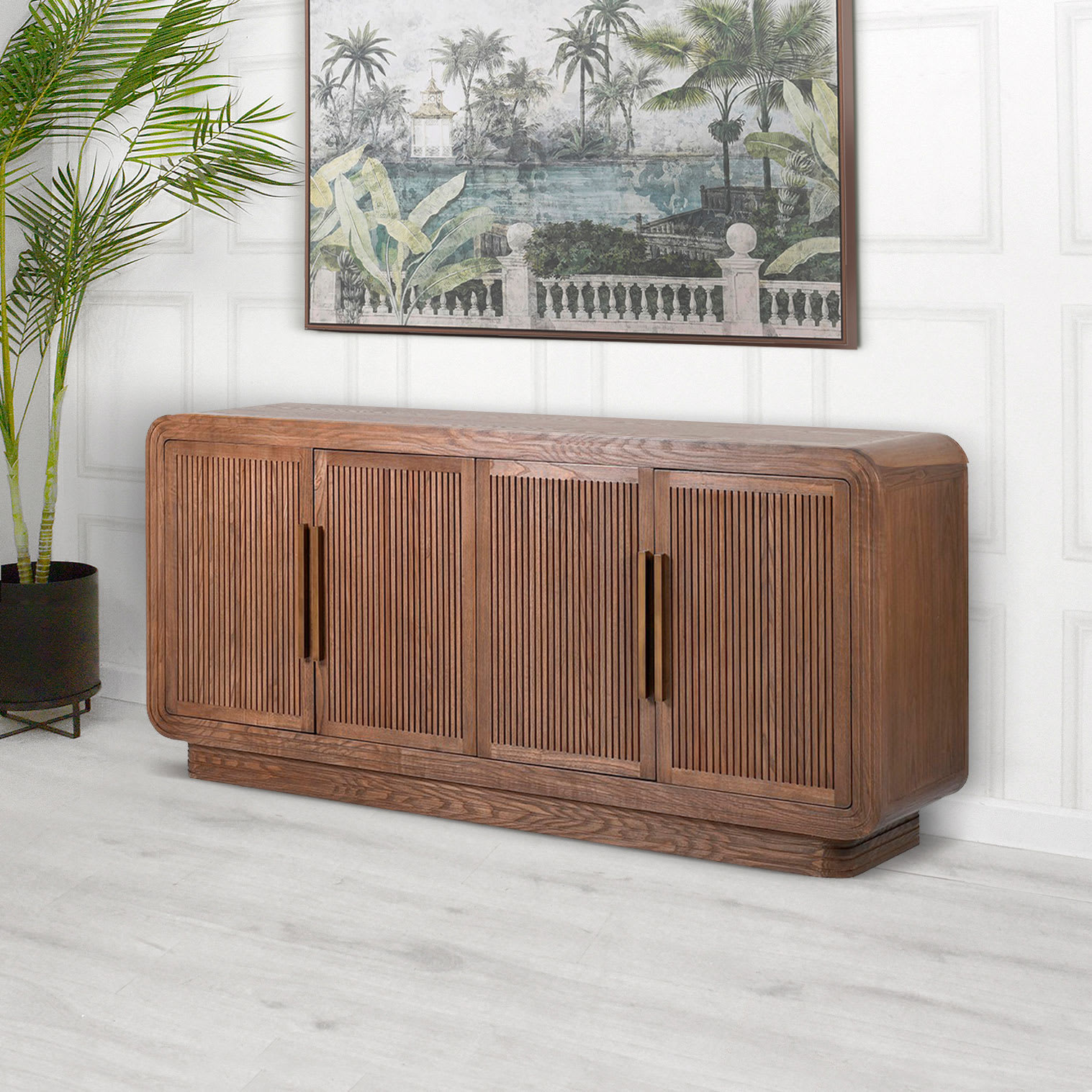 Kennedy Brown Slatted Wooden Large Sideboard