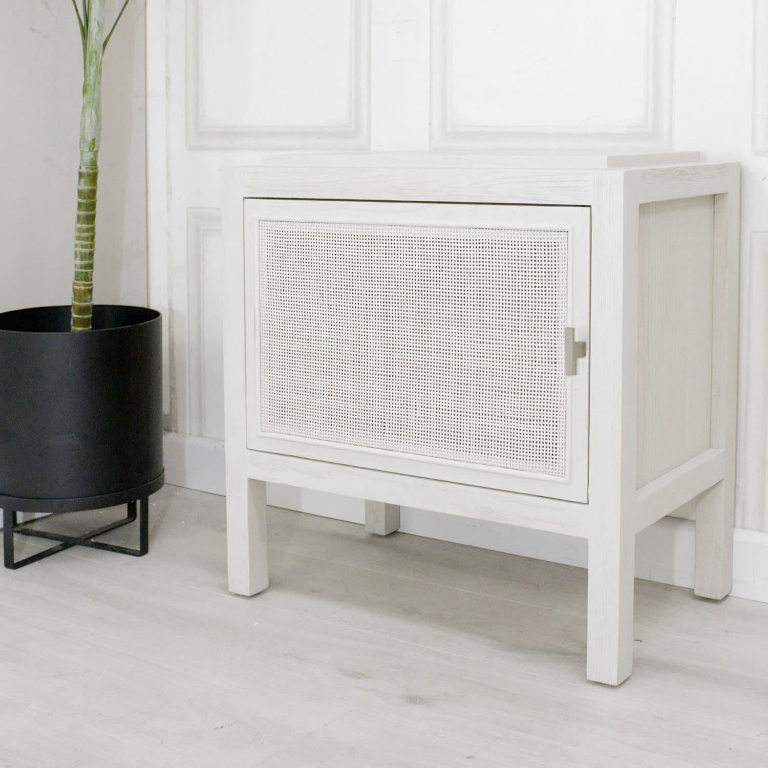 Rattan and White Wash Bedside Cabinet Right