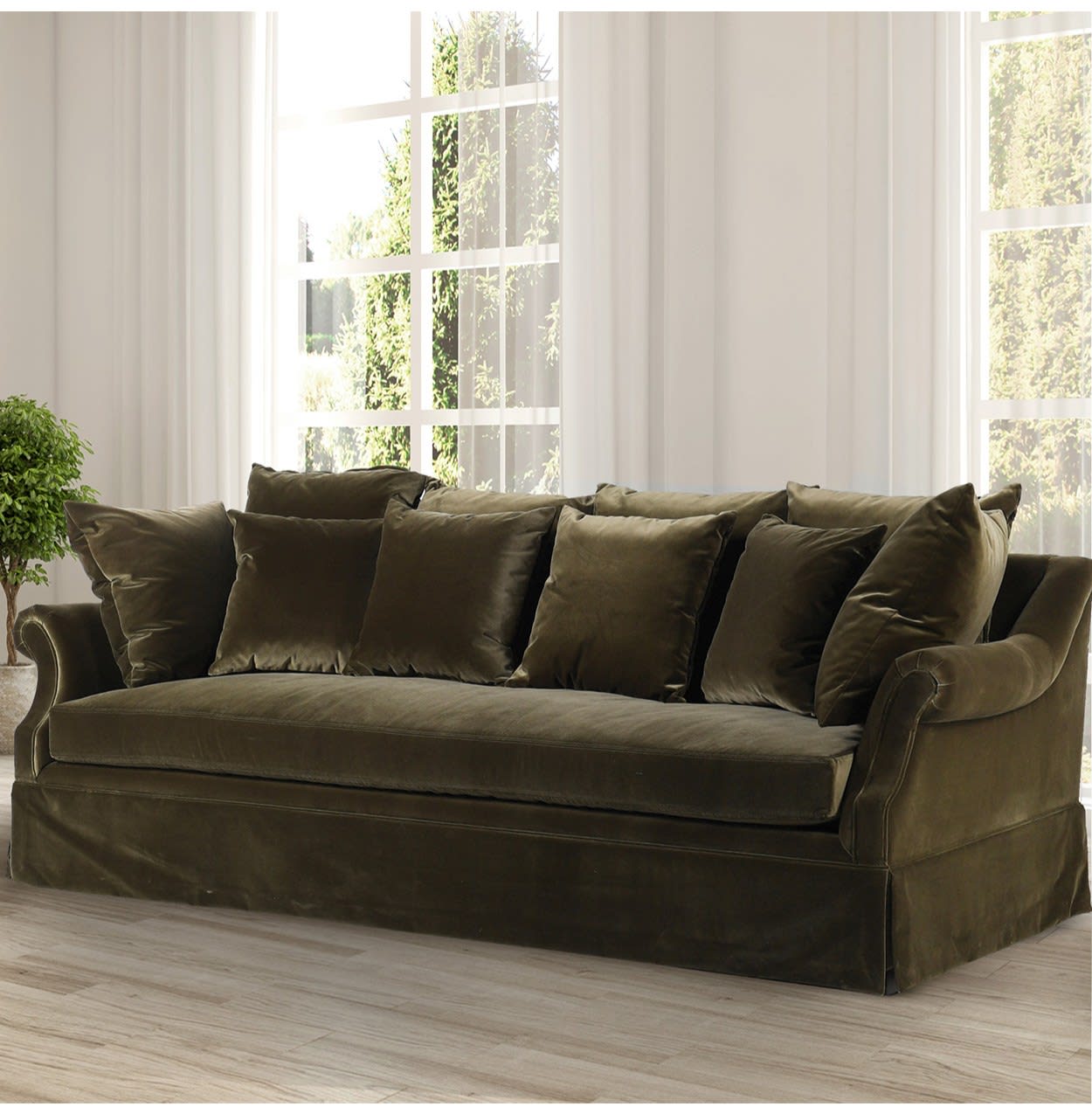 Olivier Olive Green Cotton Velvet Large Sofa