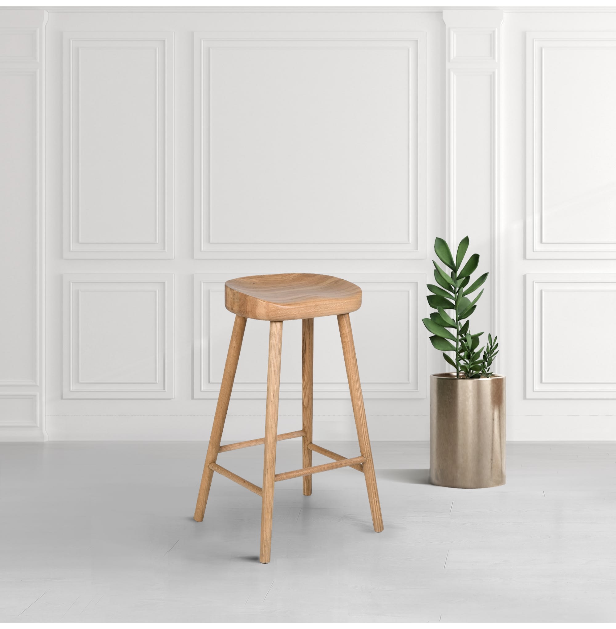 Oak Shaped Top Bar Stool