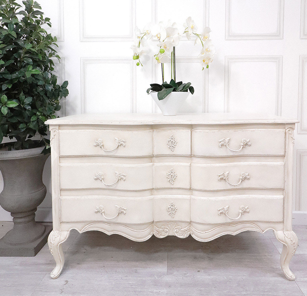 French Style Ivory 3 Drawer Wide Chest