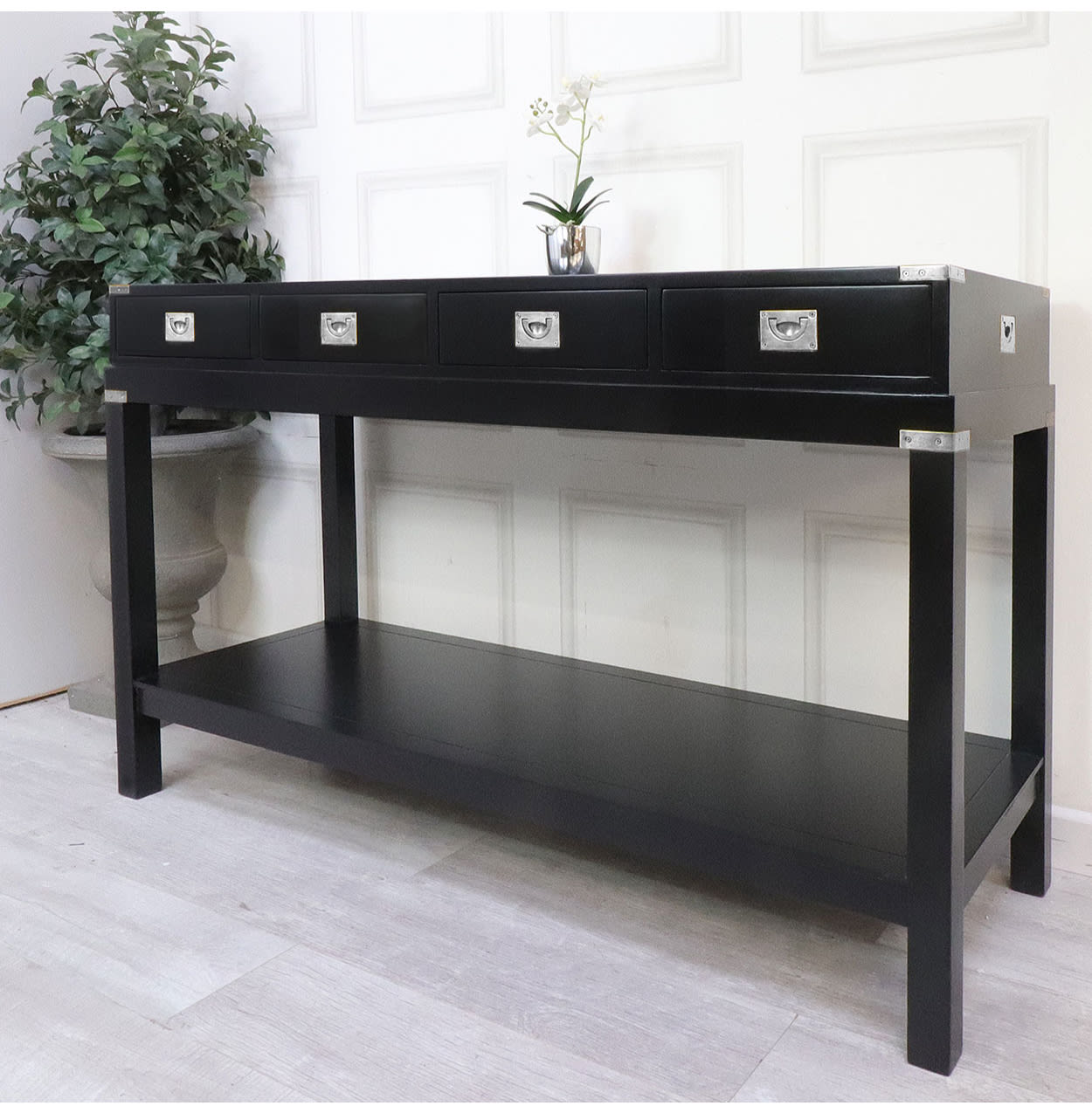 Manor Black and Silver 4 Drawer Console table