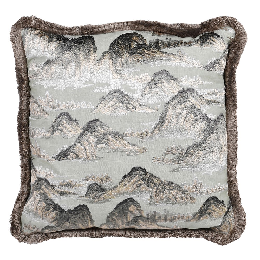 Mount Fuji Print Fringed Cushion 