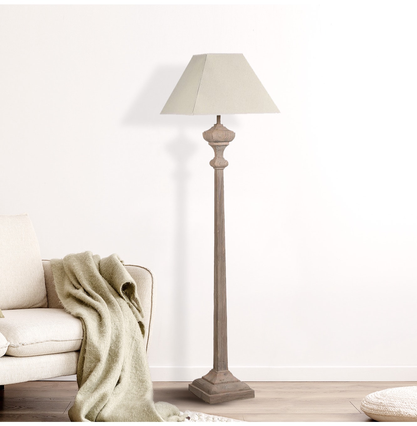 Wood and Linen Floor Lamp