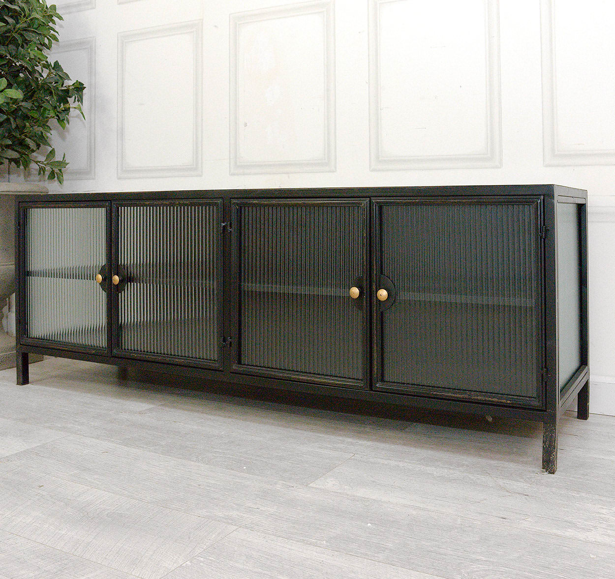 Black Iron and Fluted Glass TV Unit