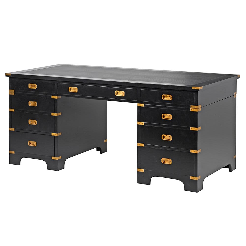 Manor Black and Gold Desk made from mahogany and mdf wood with gold steel accents