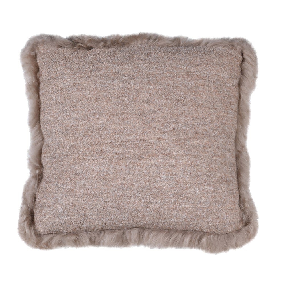 Beige Wool Cushion with Fur Trim