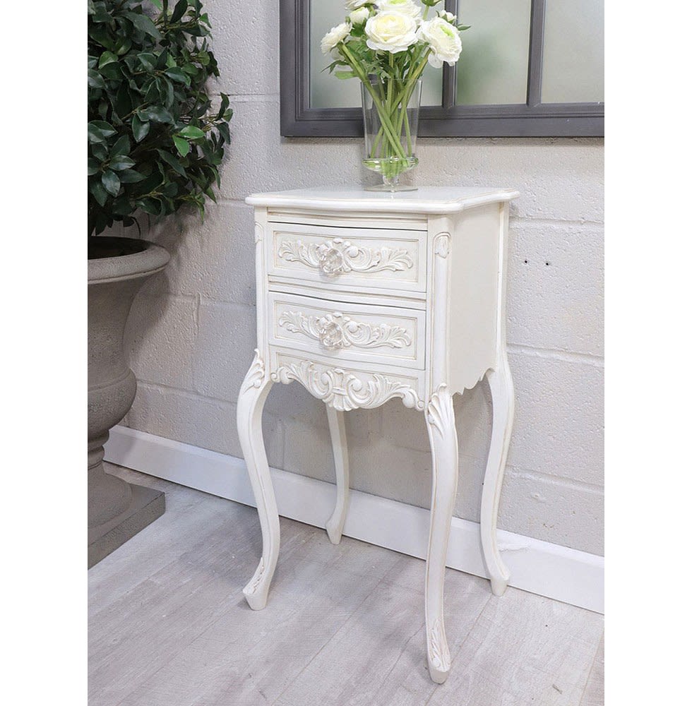 French Style White Nightstand Crystal Handles