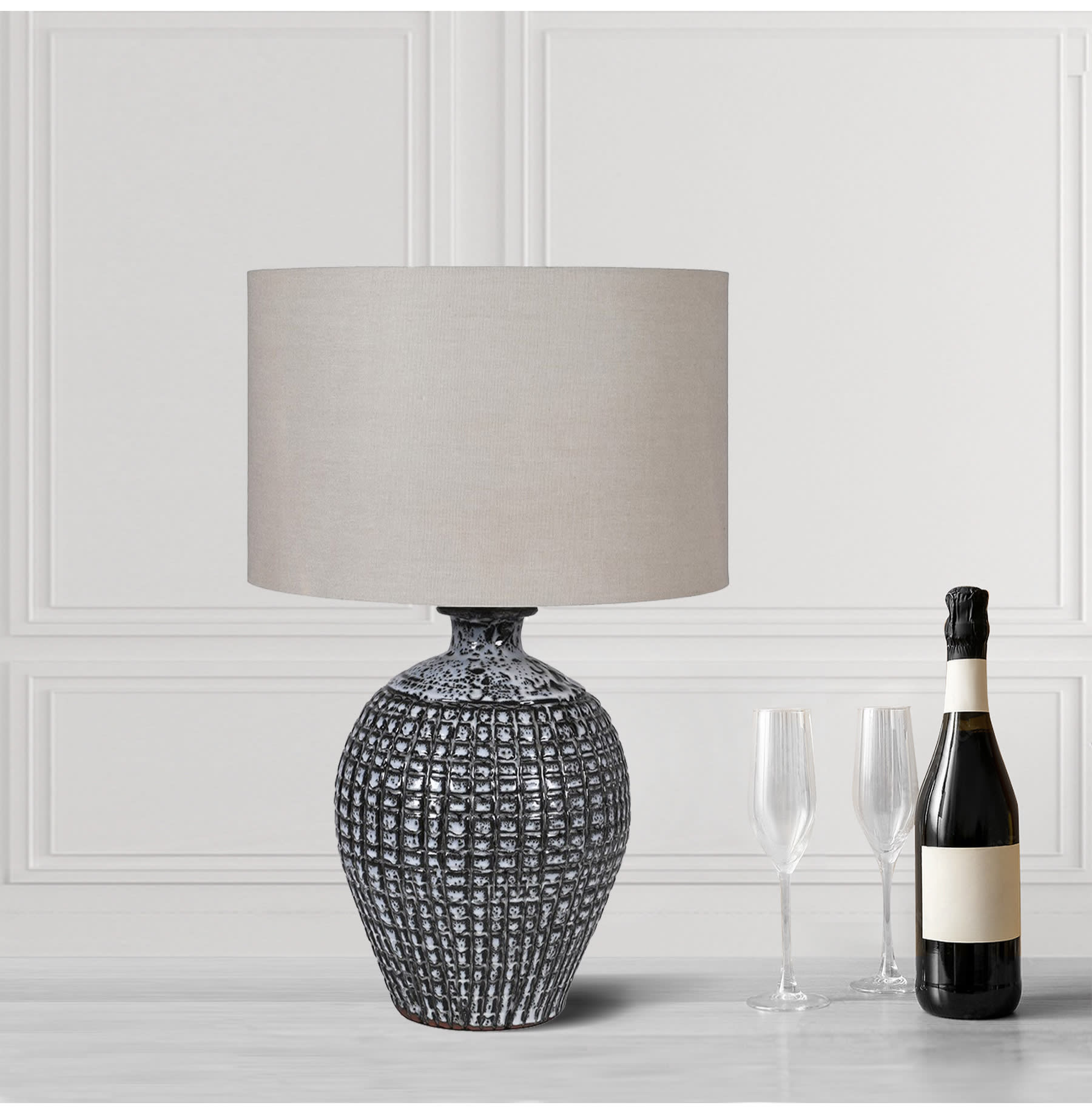 Textured Grey Table Lamp with Linen Shade