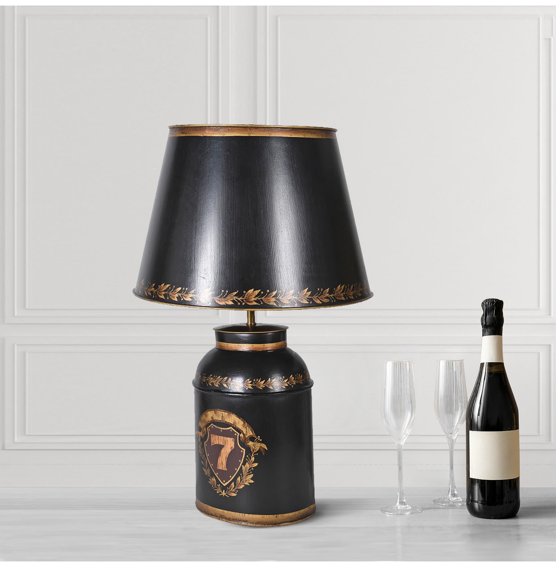 Golden Painted Black Caddy Table Lamp