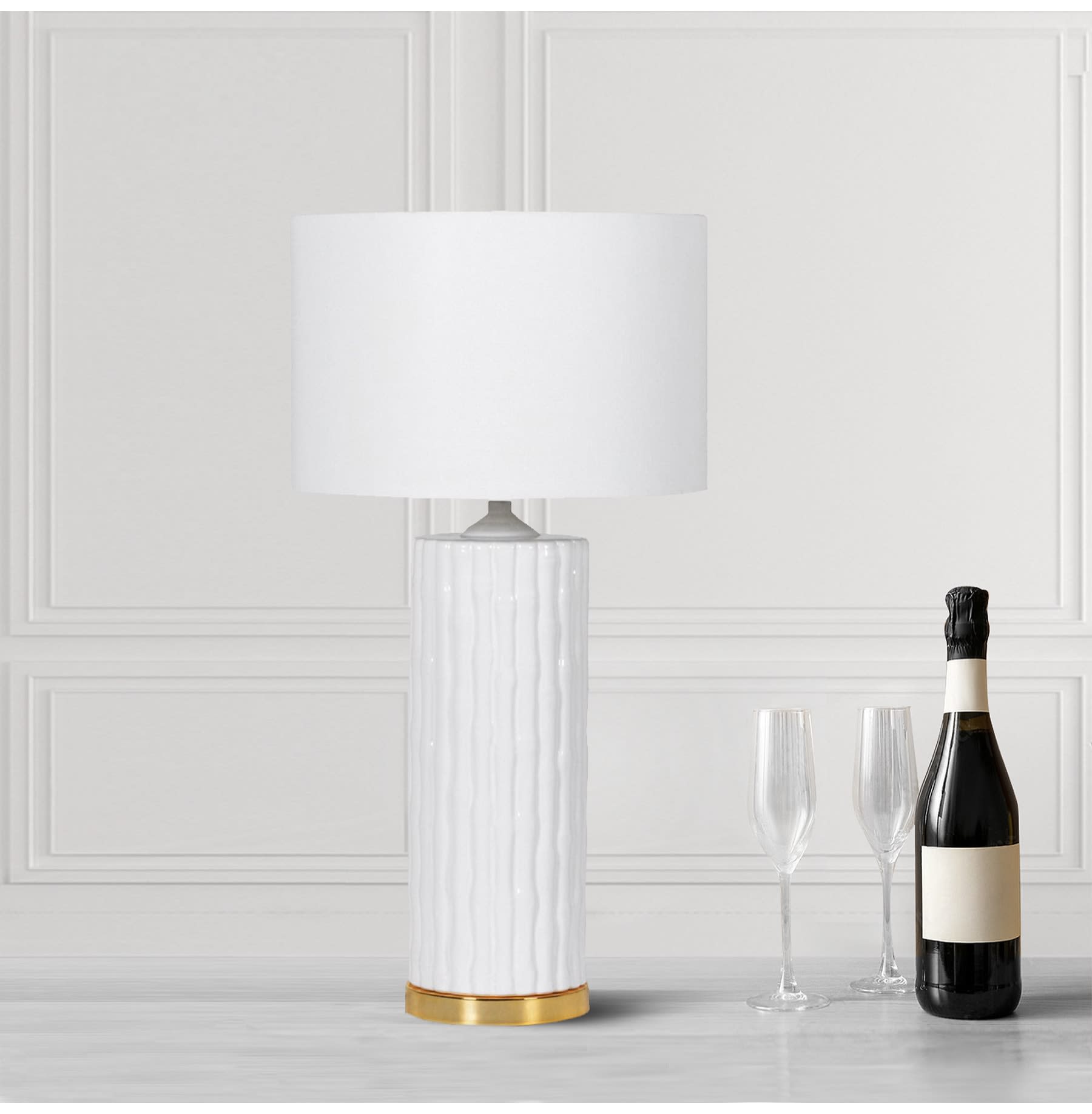 Textured Ceramic White Column Table Lamp