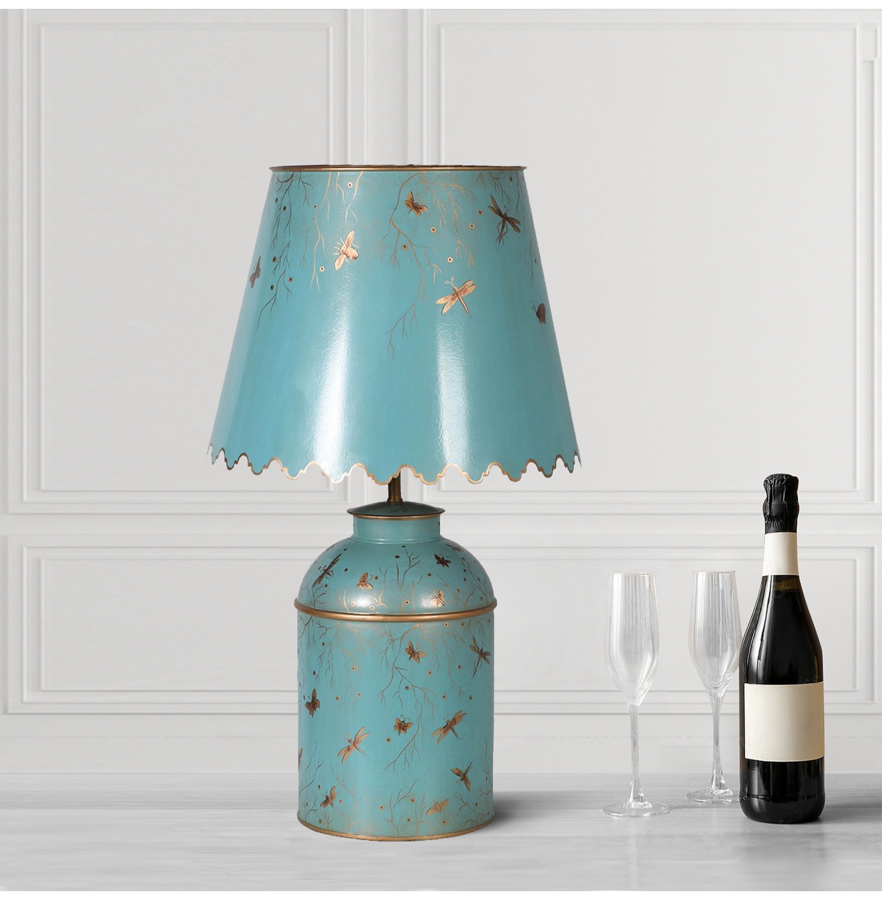 Metal Blue Forest Print Table Lamp