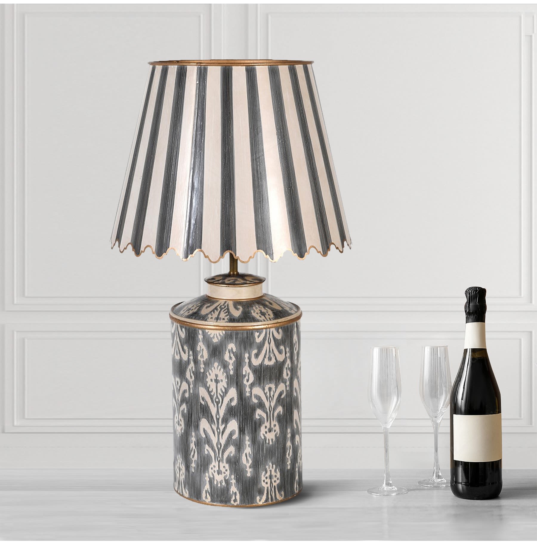 Ivory and Grey Scalloped Table Lamp