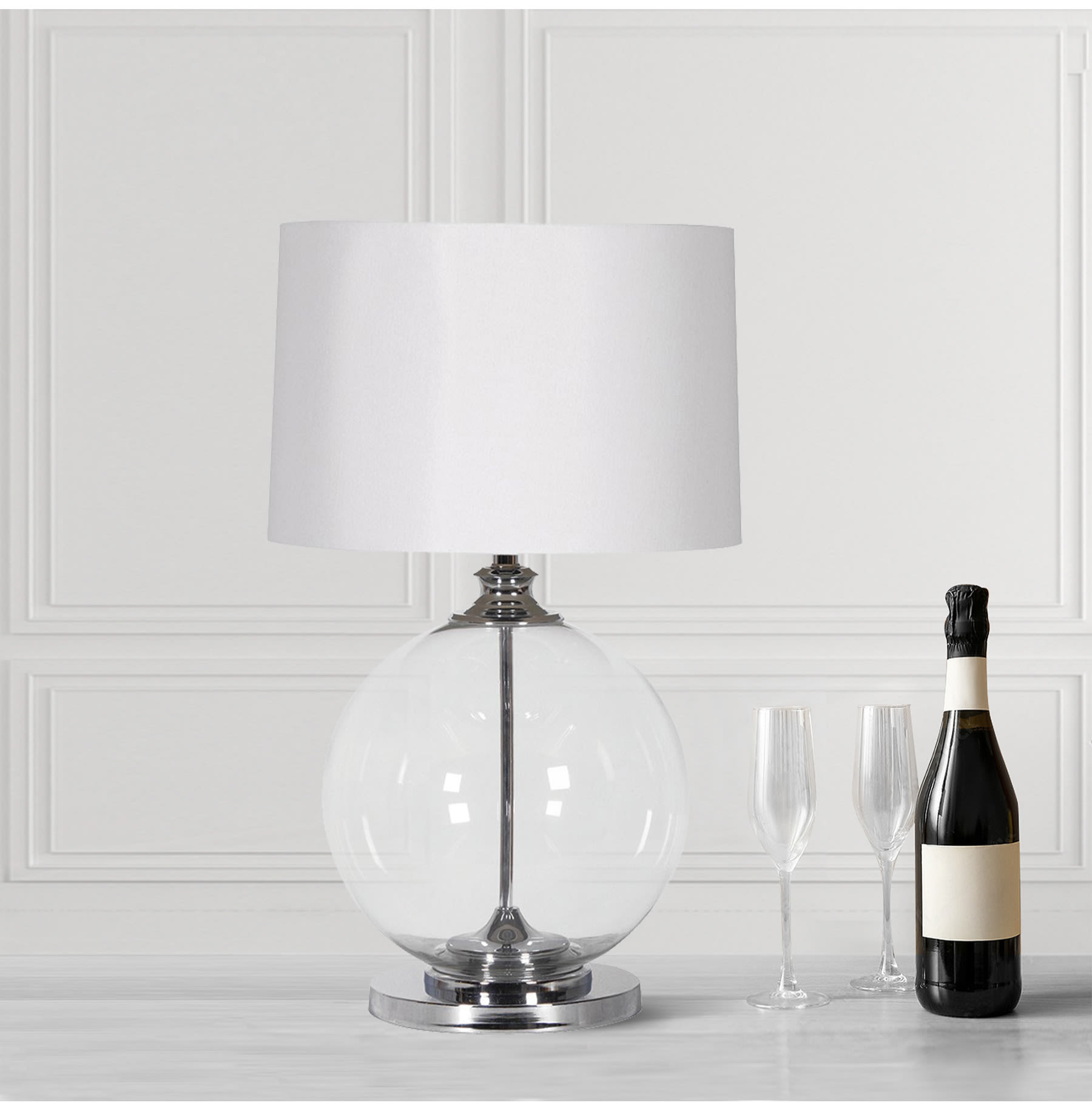 Glass Ball Table Lamp White Shade